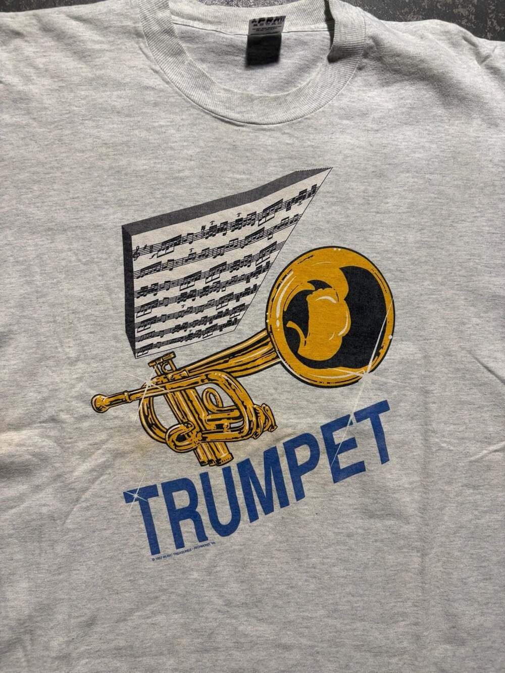 Fruit of the Loom Trumpet T-Shirt Size XL Heather Grey Music
